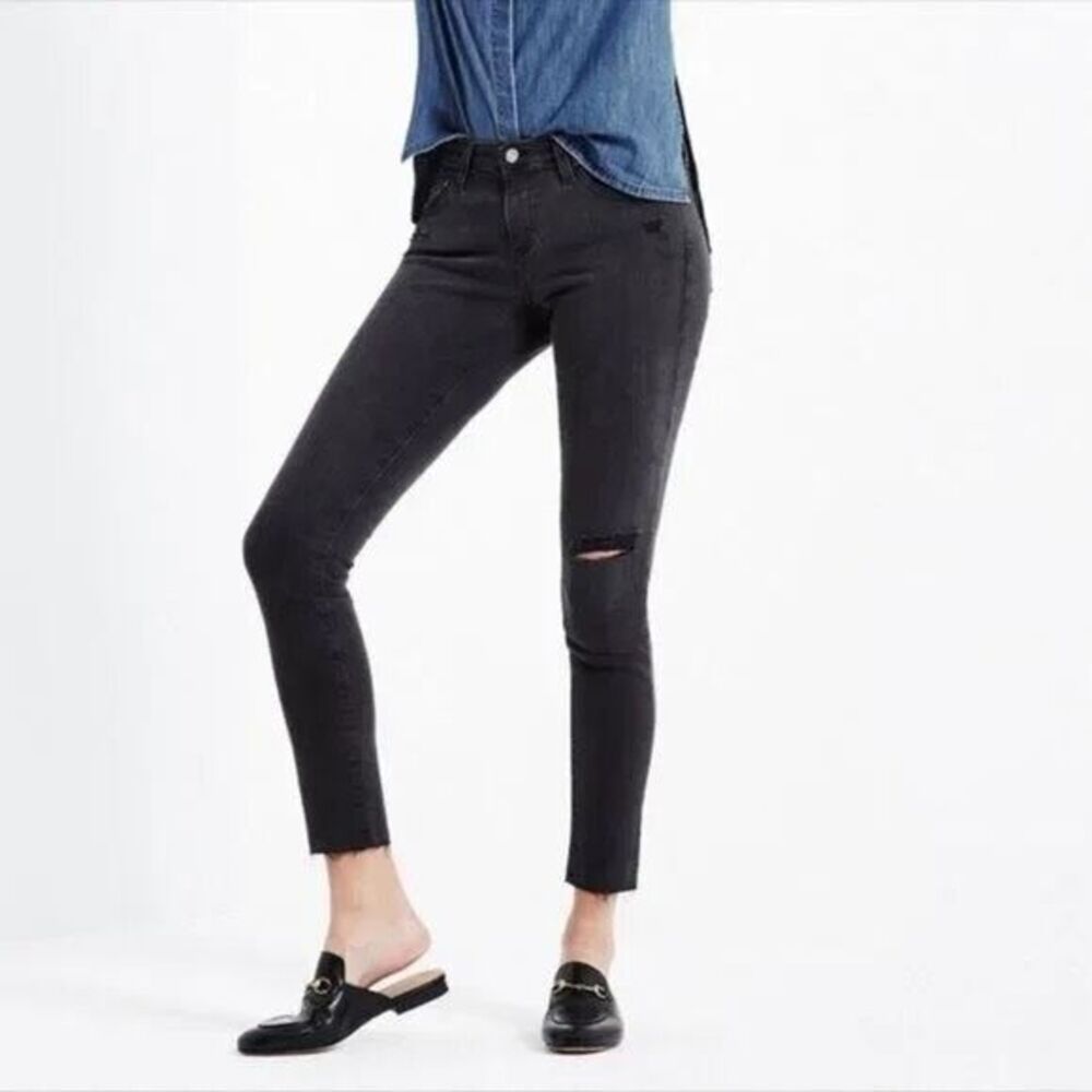 AG Adriano Goldschmied Black Legging Ankle Jeans Distressed Raw Hem 30